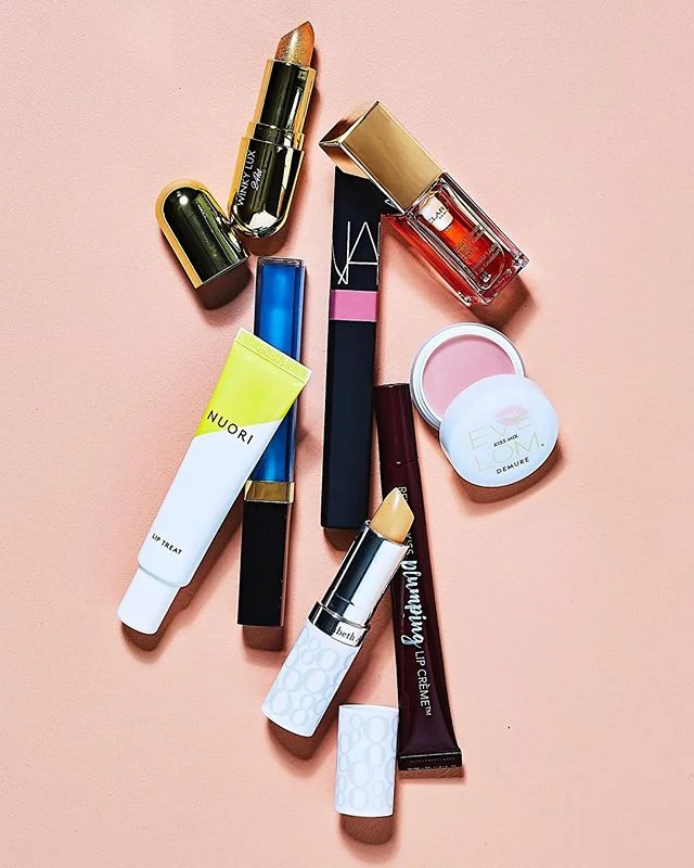 Something for your Friday night  lip service ... beautiful lip glosses and balms as seen in @gourmettraveller March &lsquo;18 produced by @liz.elton styled by me 📷 @scotthawkinsphotography background @duluxaus interior acrylic in Diva Rouge lip glos