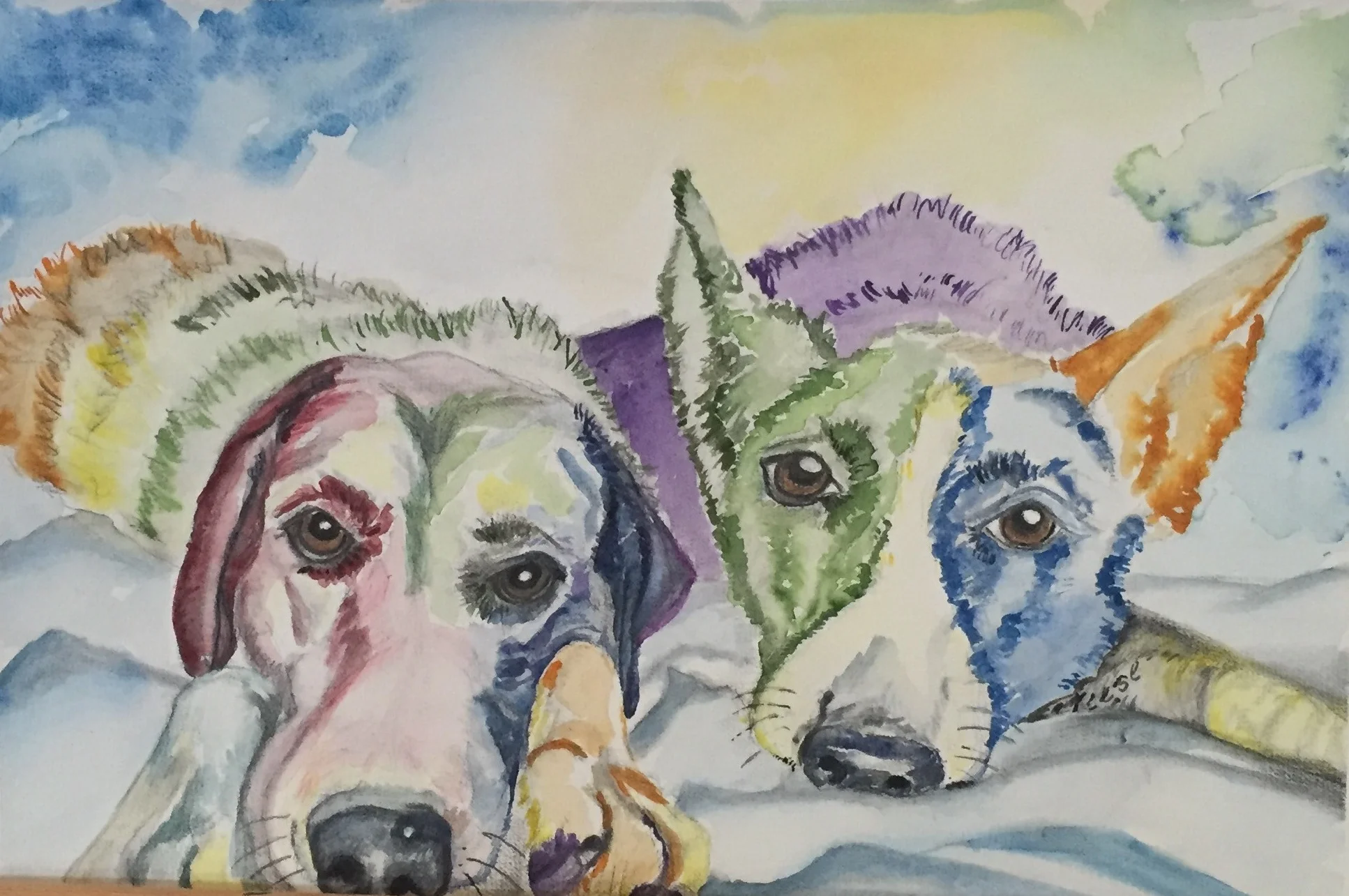 shamus and iris, watercolor, 22" x 15", sold