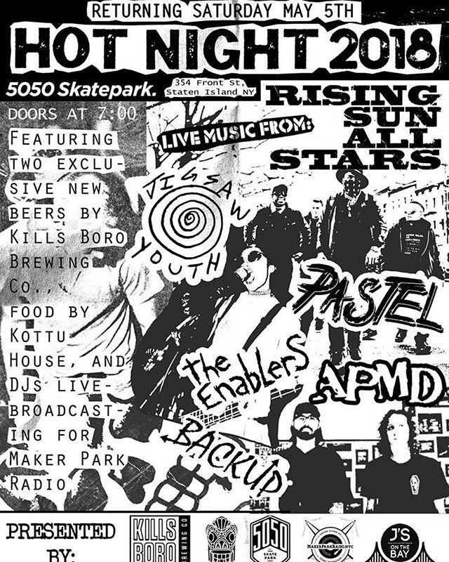 Big show this Saturday 5/5 @5050skatepark featuring @risingsunallstars @jigsawyouthband @ajpantaleo @pastelbandnyc @enablers_nyc punk rock flyer work by @jeremynieves