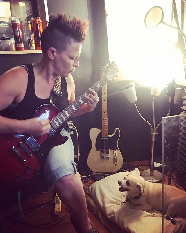 @sifupaulawong925 recording some #guitar overdubs this evening with Buddy sitting in 🐶 #recording #music #studio #dogs #chiuahua #shaolin #kungfu