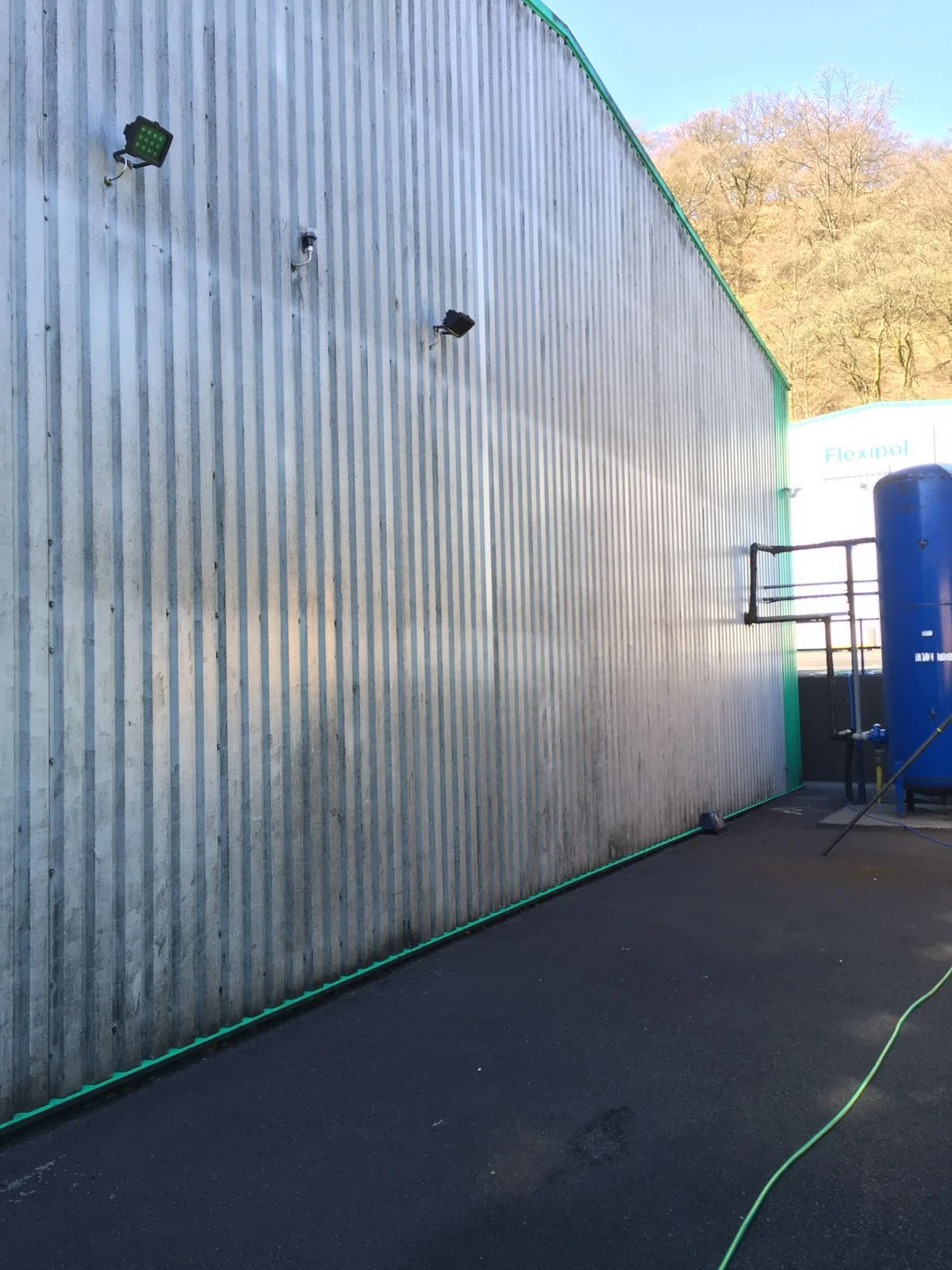 Commercial cladding Softwash treatment at a company in Helmshore, Lancashire.