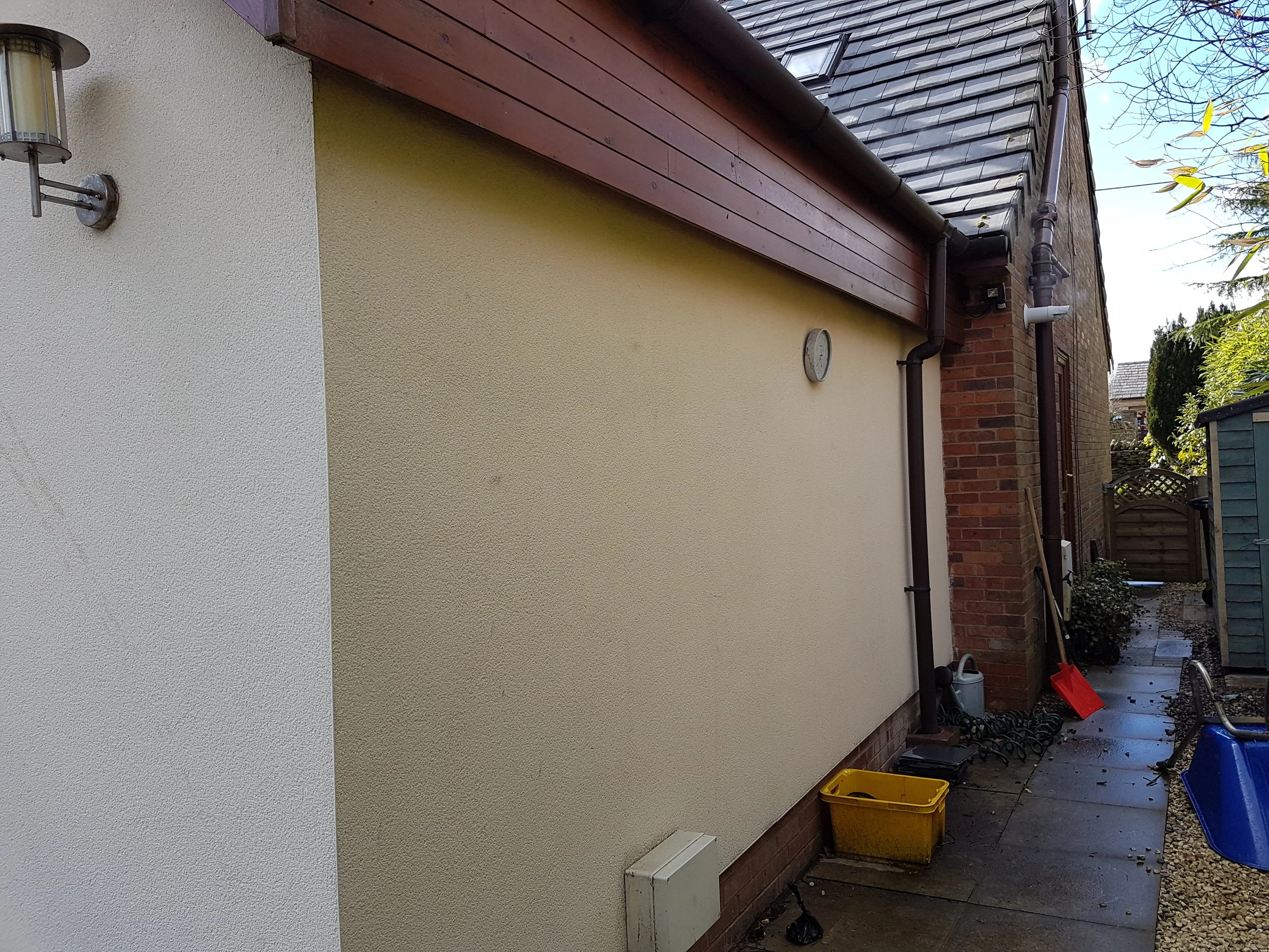 Softwash treatment to red and green algae staining on K-Rendered property in Edgworth near Bolton.