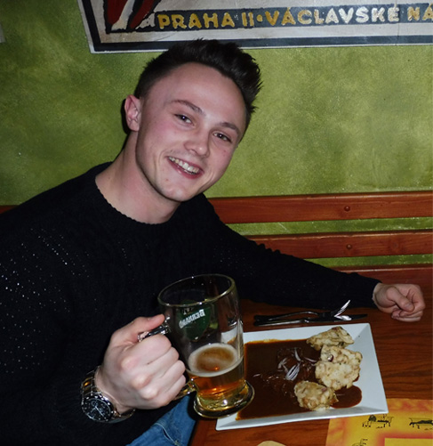  Greg enjoys the local beer. Photograph: Alex Bertulis-Fernandes