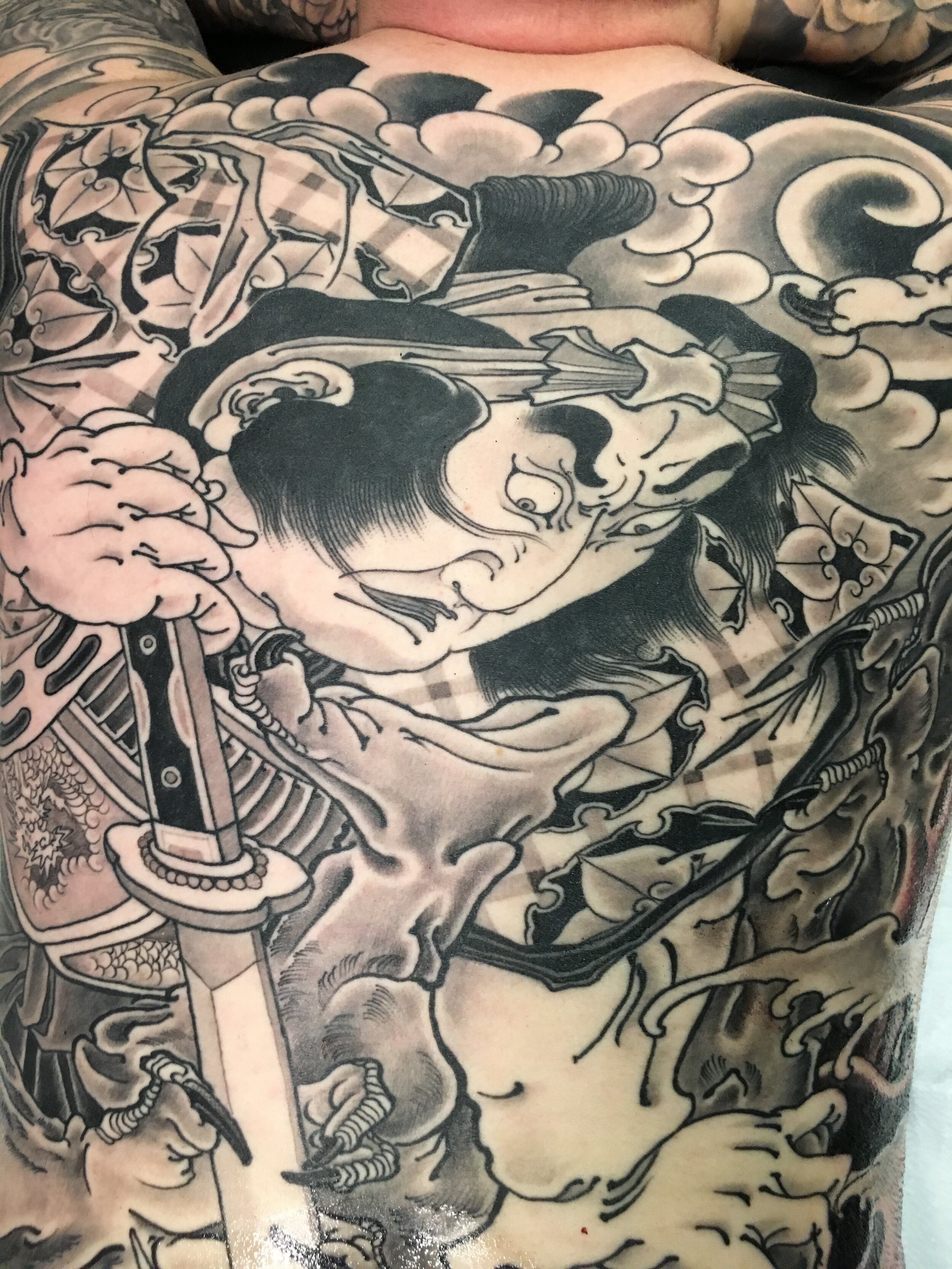 black and grey traditional japanese backpiece