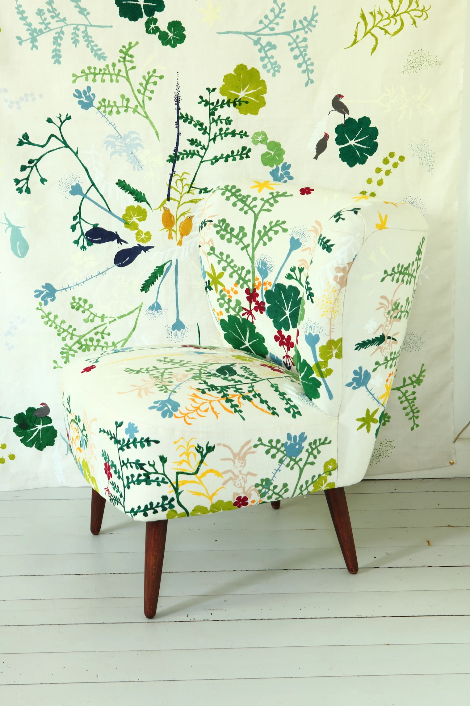  Thicket Garden designed by David Bellamy, styles ‘Seed Bomb’ and ‘White-eyes and Waxbills’ / MOMAT artists' textiles 