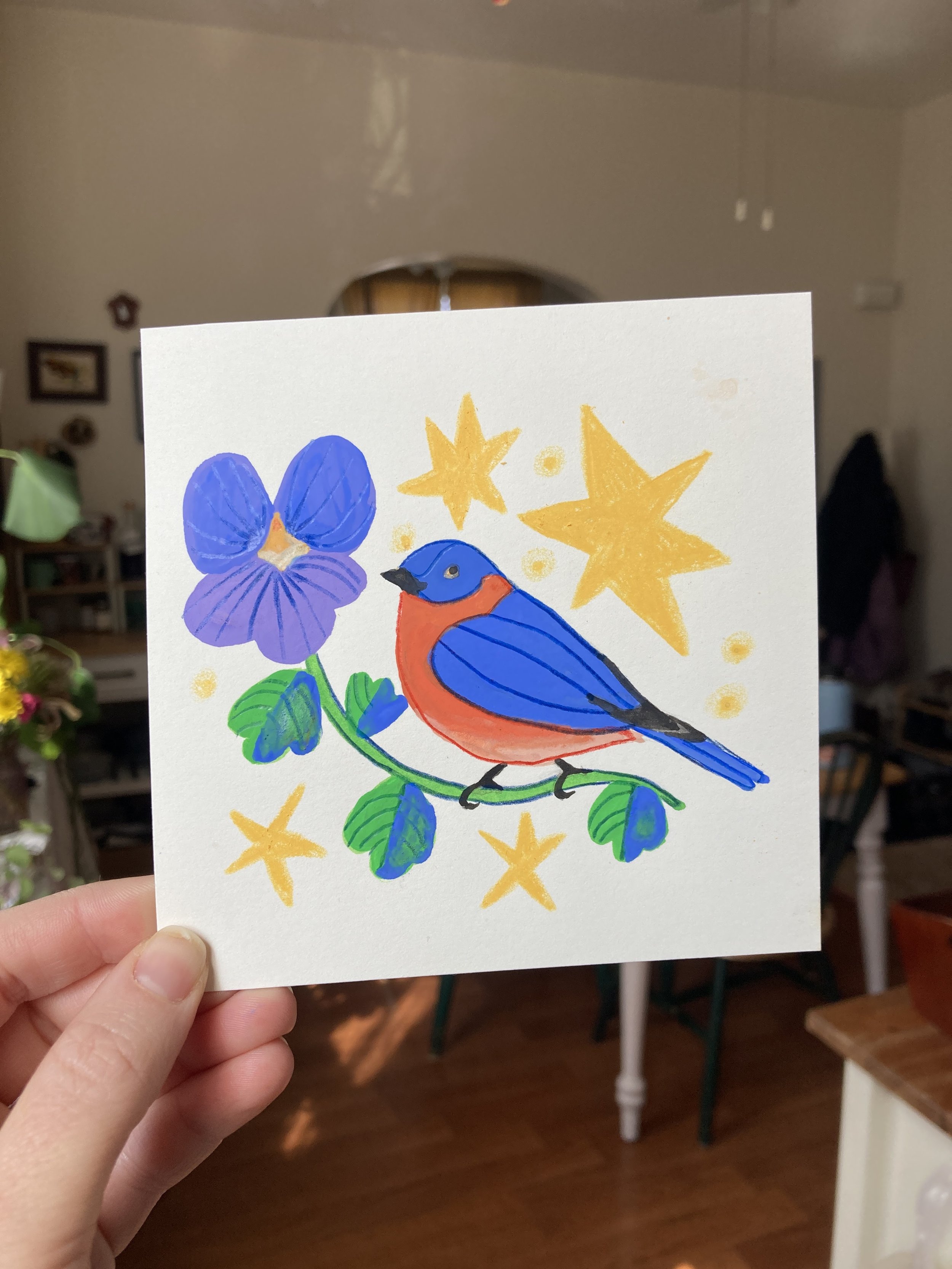 Bluebird with Pansy