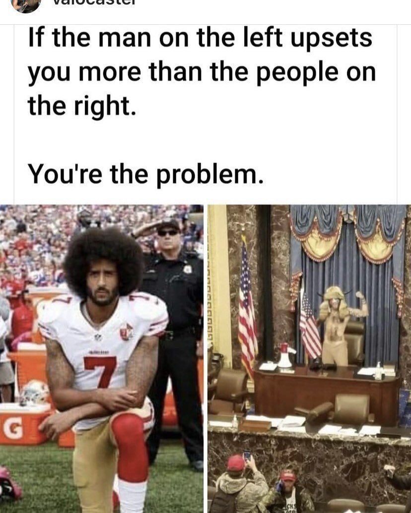 Thanks @valocaster for sharing this. @kaepernick7 showed us how to respect our democracy and what peaceful protest and freedom of speech looks like. This week&rsquo;s attack on our capitol showed us what hypocrisy and ignorance look like. Don&rsquo;t