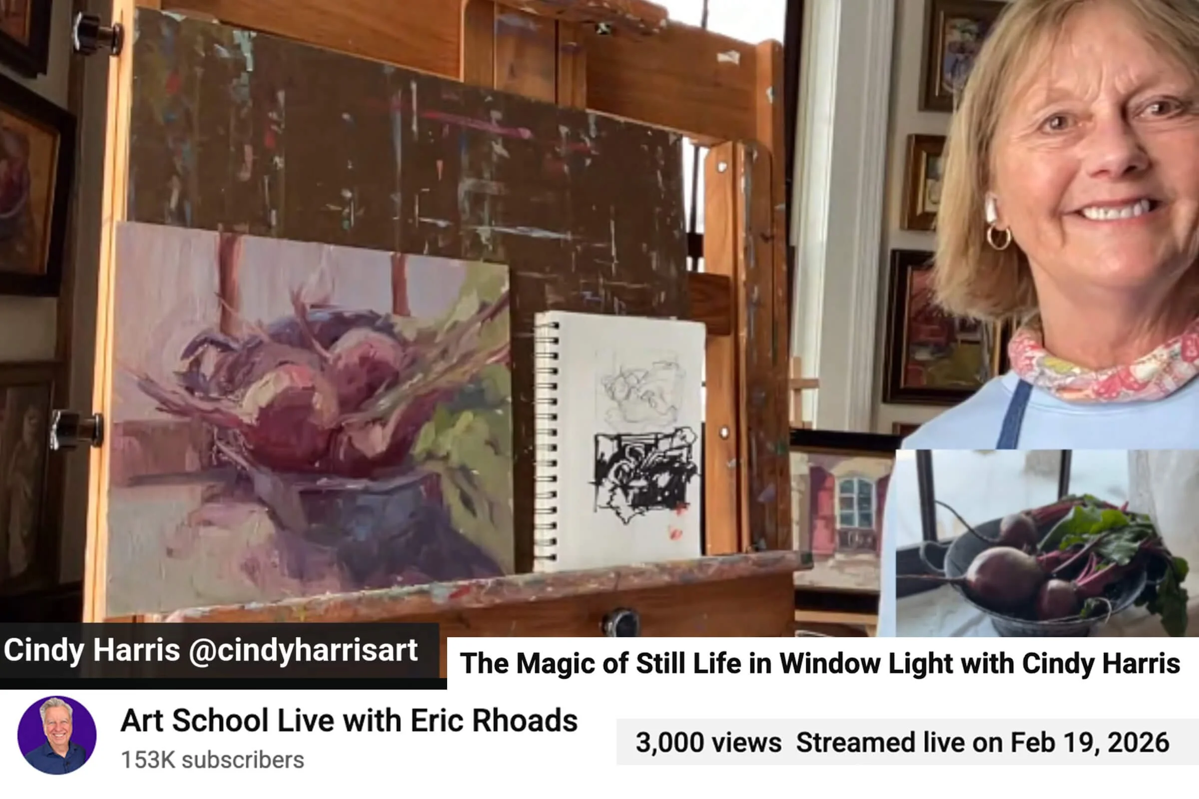 screenshow of Cindy Harris doing live demo on Eric Rhoads' Art School Live