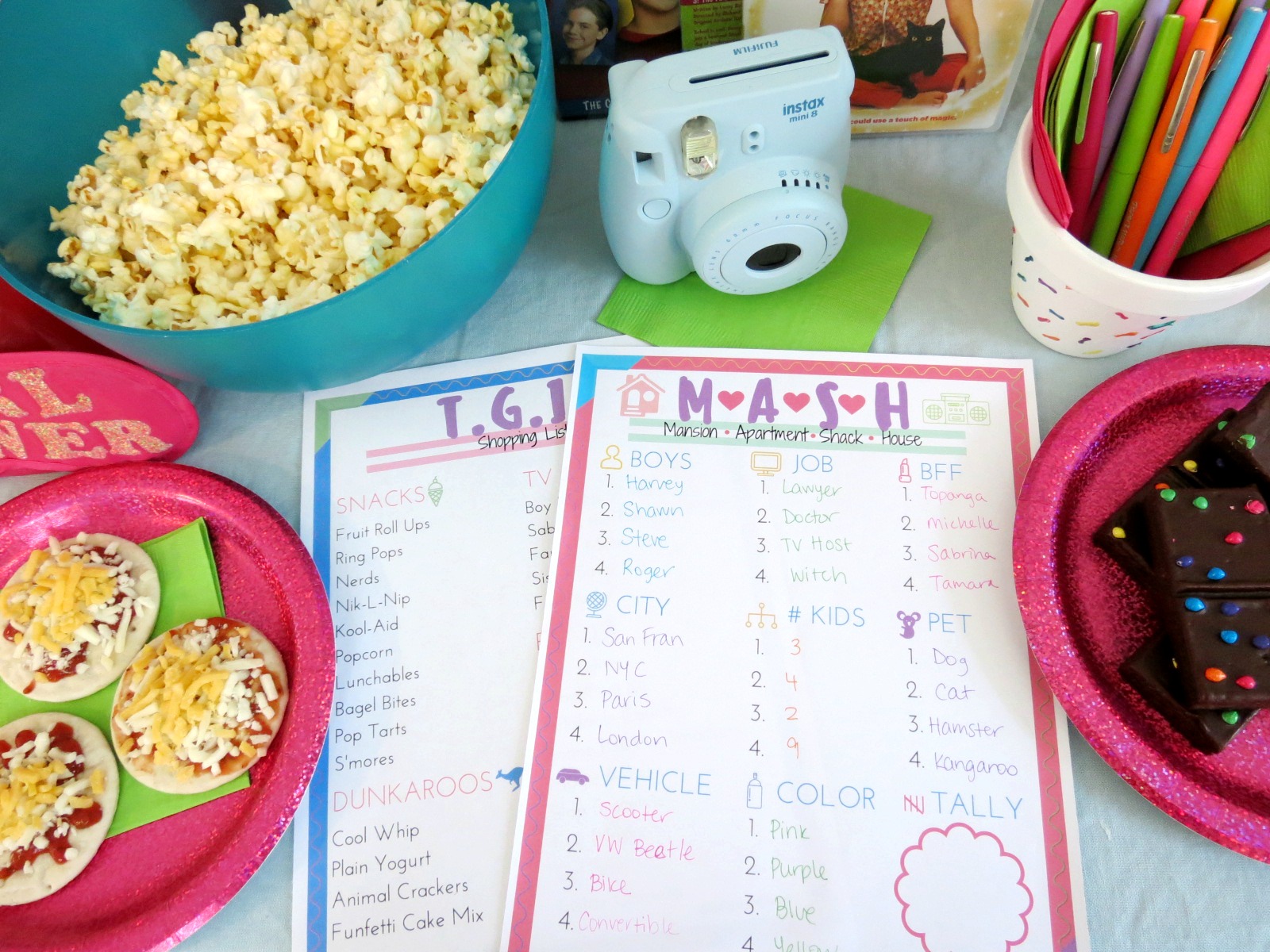 TGIF, AMIRITE GUYS?! WANT TO HOST YOUR OWN TGIF 90'S THEMED SLUMBER PARTY? CLICK FOR MORE PHOTOS, A SHOPPING LIST, AND FREE PRINTABLES!