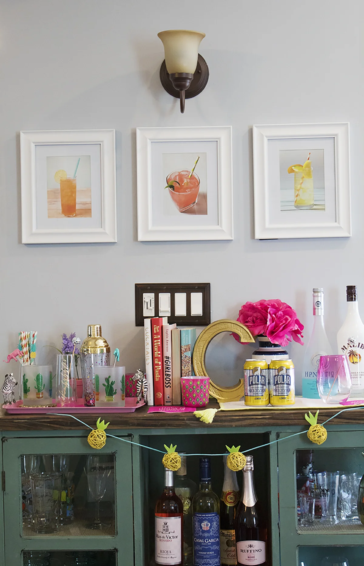 Add a pop of color to your bar decor! Click to see how I styled mine for everyday use.