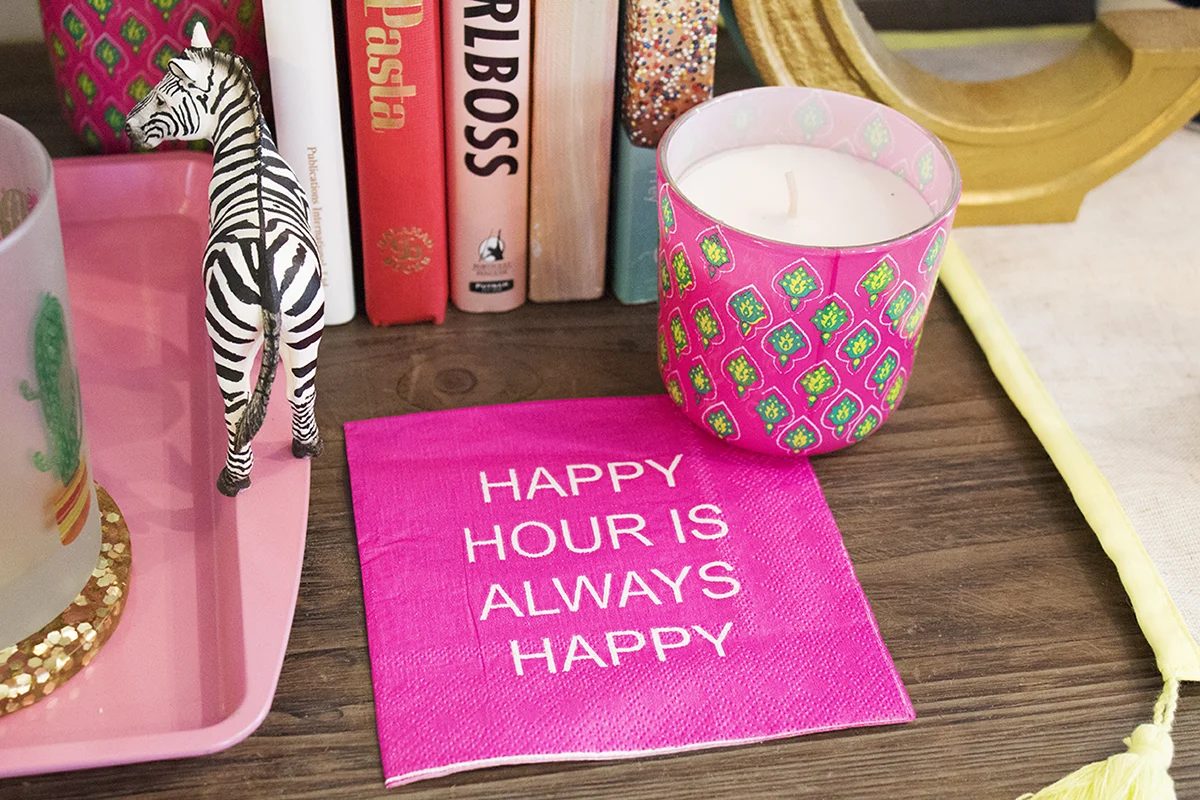 Add a pop of color to your bar decor! Click to see how I styled mine for everyday use.