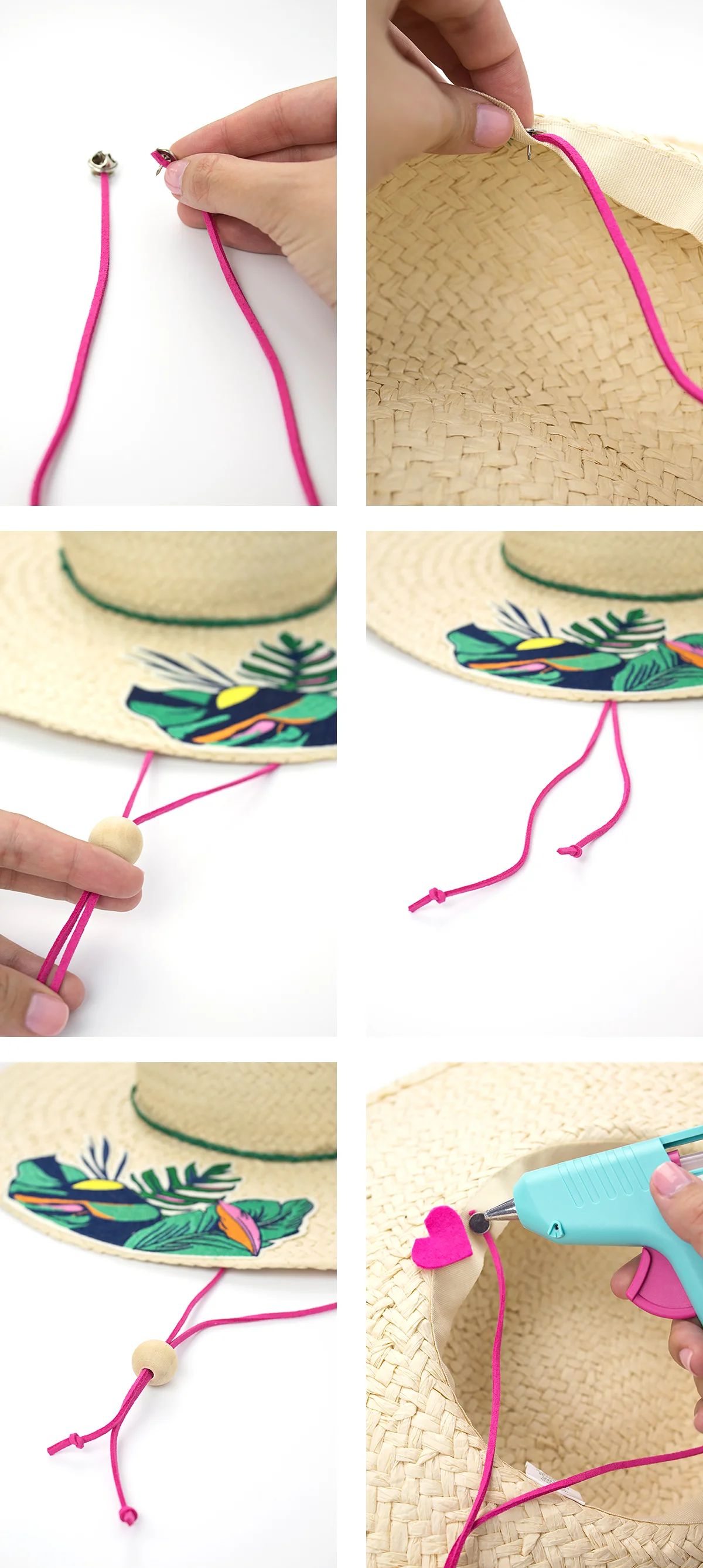 Tired of your sun hat flying off your head on vacation? Me too! Add this stampede string to your hat to keep it on your head where it belongs. Click for the DIY.