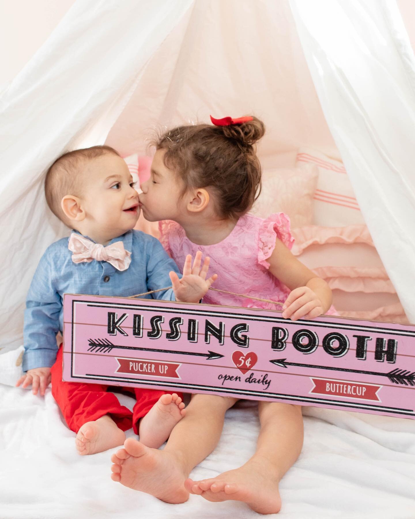 My favorite little kissing booth 🥰😍😘 I hope you all had a great Valentine&rsquo;s Day! I wasn&rsquo;t feeling too great (I have mastitis- fun!) but I wanted to get some cute pics of the kids. I&rsquo;ve been overthinking photography lately, so it 