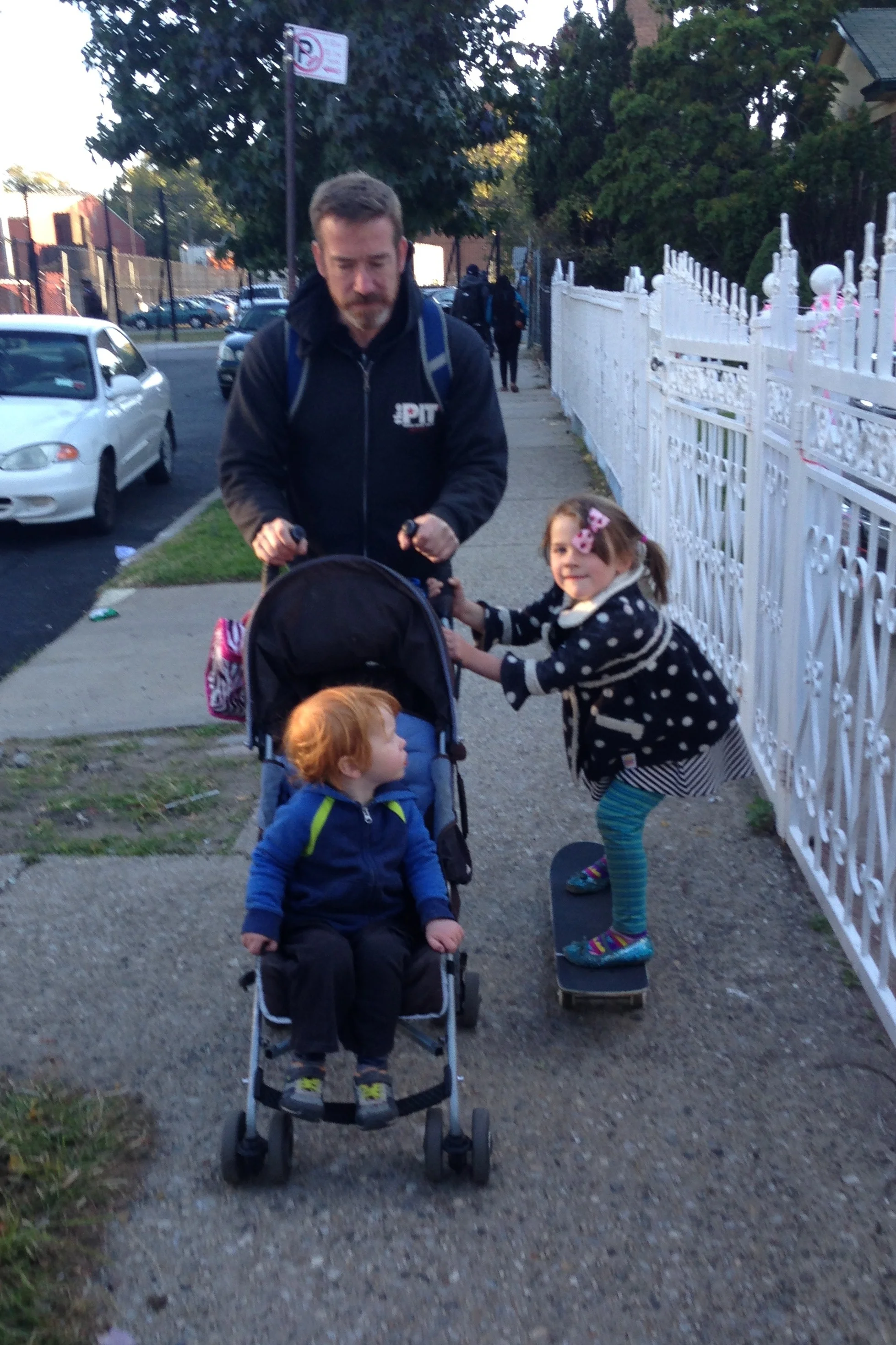 *My husband’s solution for making sure the kids can keep up with him.