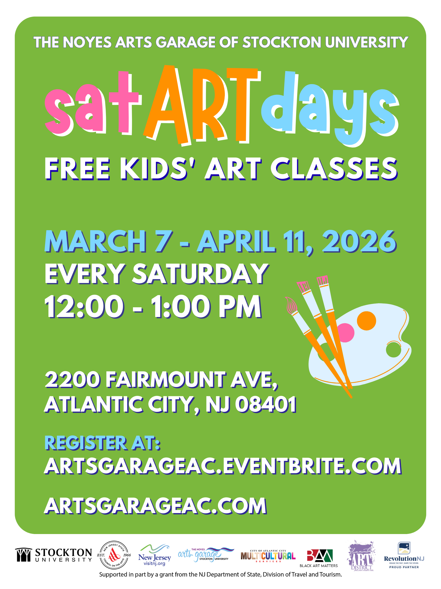 SatARTdays Free Kids' Art Classes March 7th and will run for 6 weeks until April 11, 2025