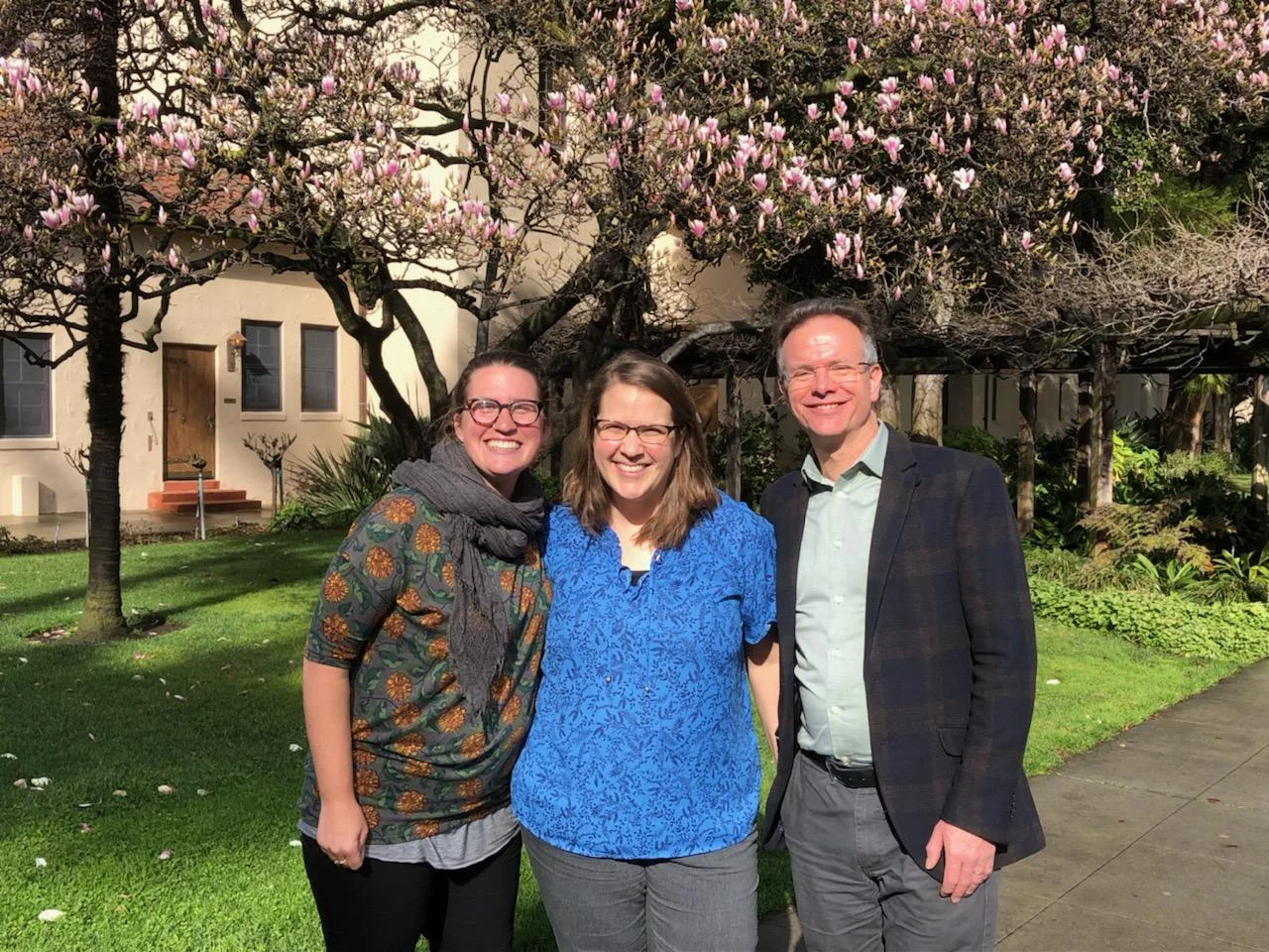 GSI director, abby mohaupt, and CreatureKind co-directors, Sarah Withrow King and David Clough, on the campus of Santa Clara University in San Jose, CA.