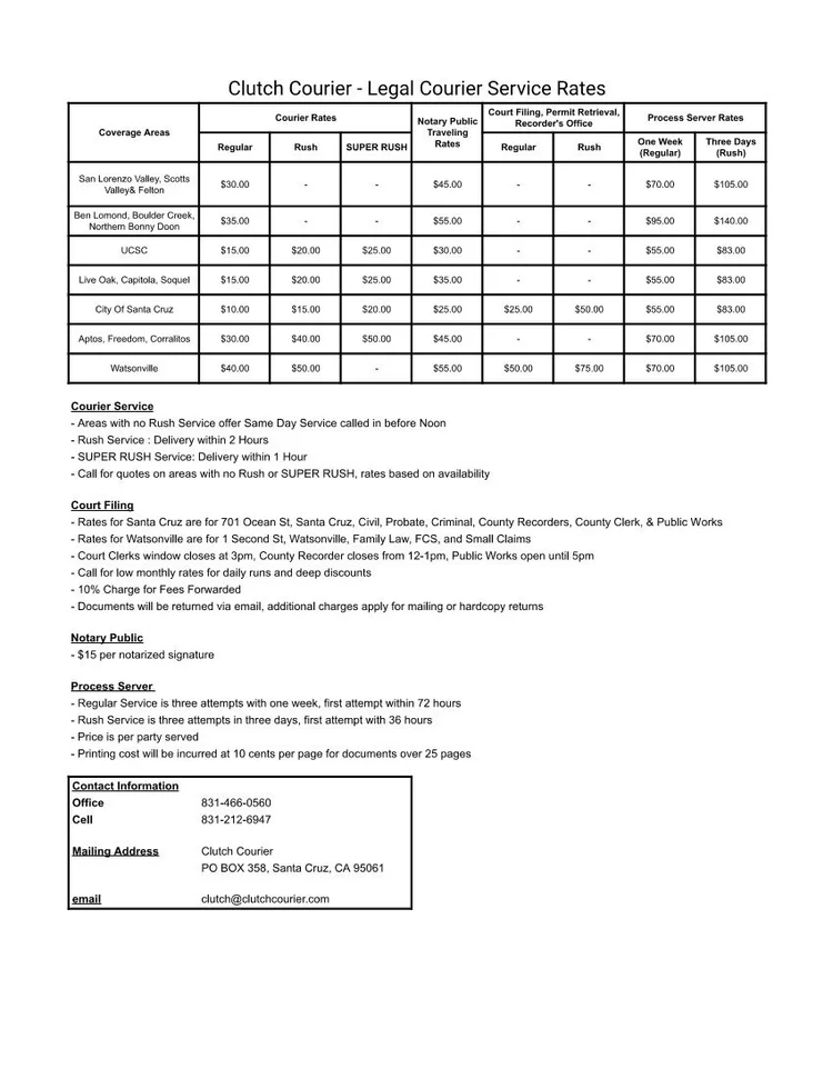 Rates — Clutch Courier