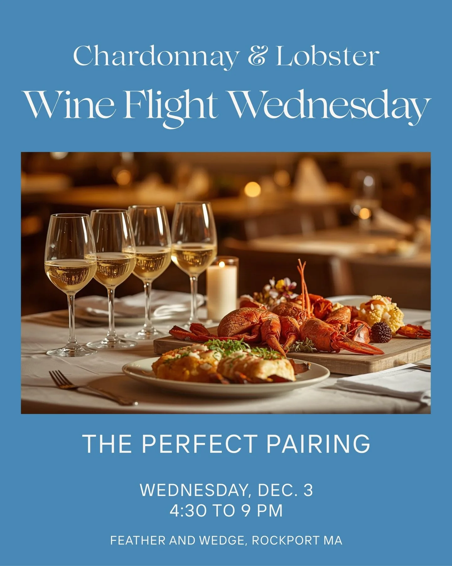 Join us tomorrow for our weekly wine tasting flight! 
 
This week is all about chardonnay and lobster🦞
What a perfect combo! 

We will have 4 chardonnay wines to taste from around the world plus a chef&rsquo;s special to pair perfectly with your win