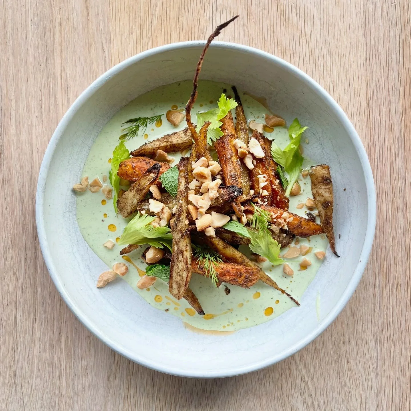 New to our dinner menu!

Roasted spiced carrots with garam masala, green goddess, and cashews!🥕