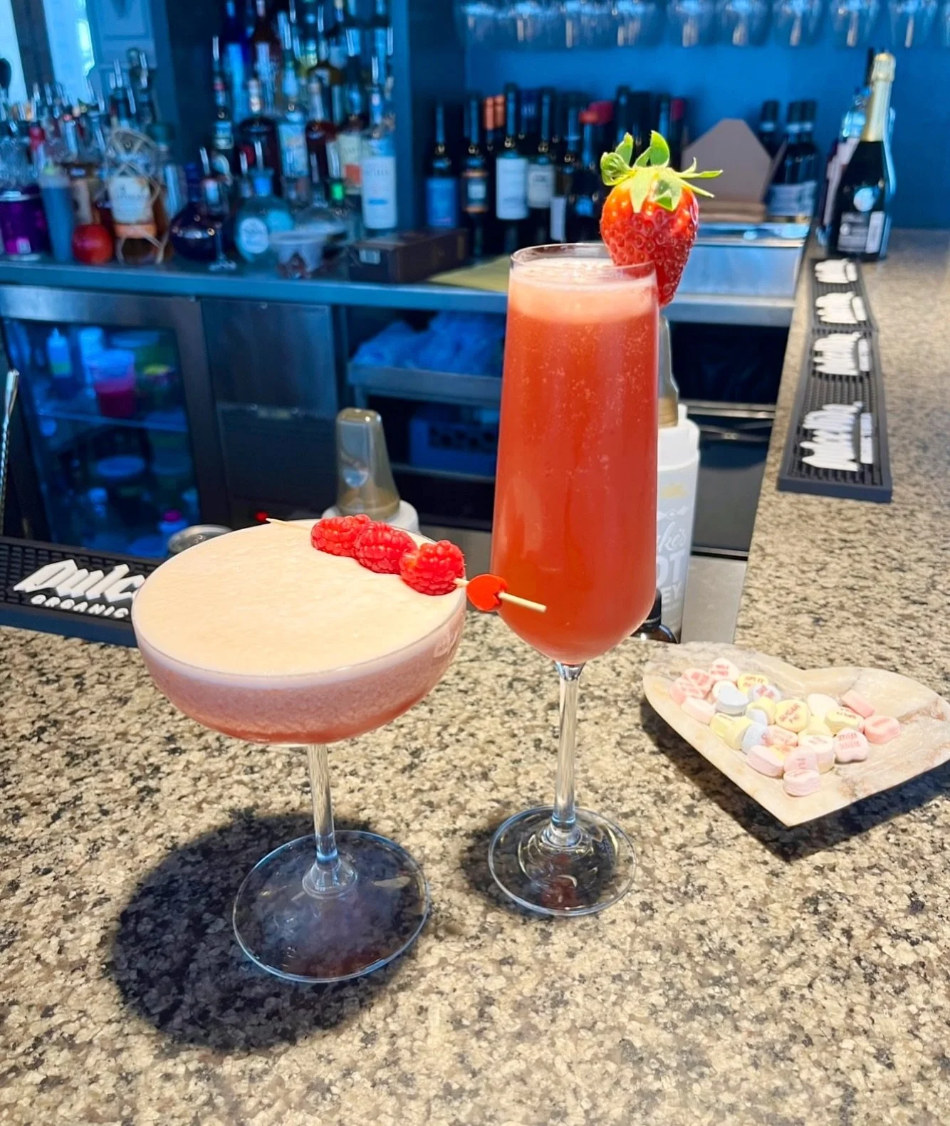 Our Valentine cocktail specials!

&hearts;️Be mine martini -cognac, raspberry cordial, and black lemon bitters 
&hearts;️Love Potion # 75 - Elderflower rose gin, strawberry, lemon, and prosecco 

Available all week! &hearts;️🤍🩷