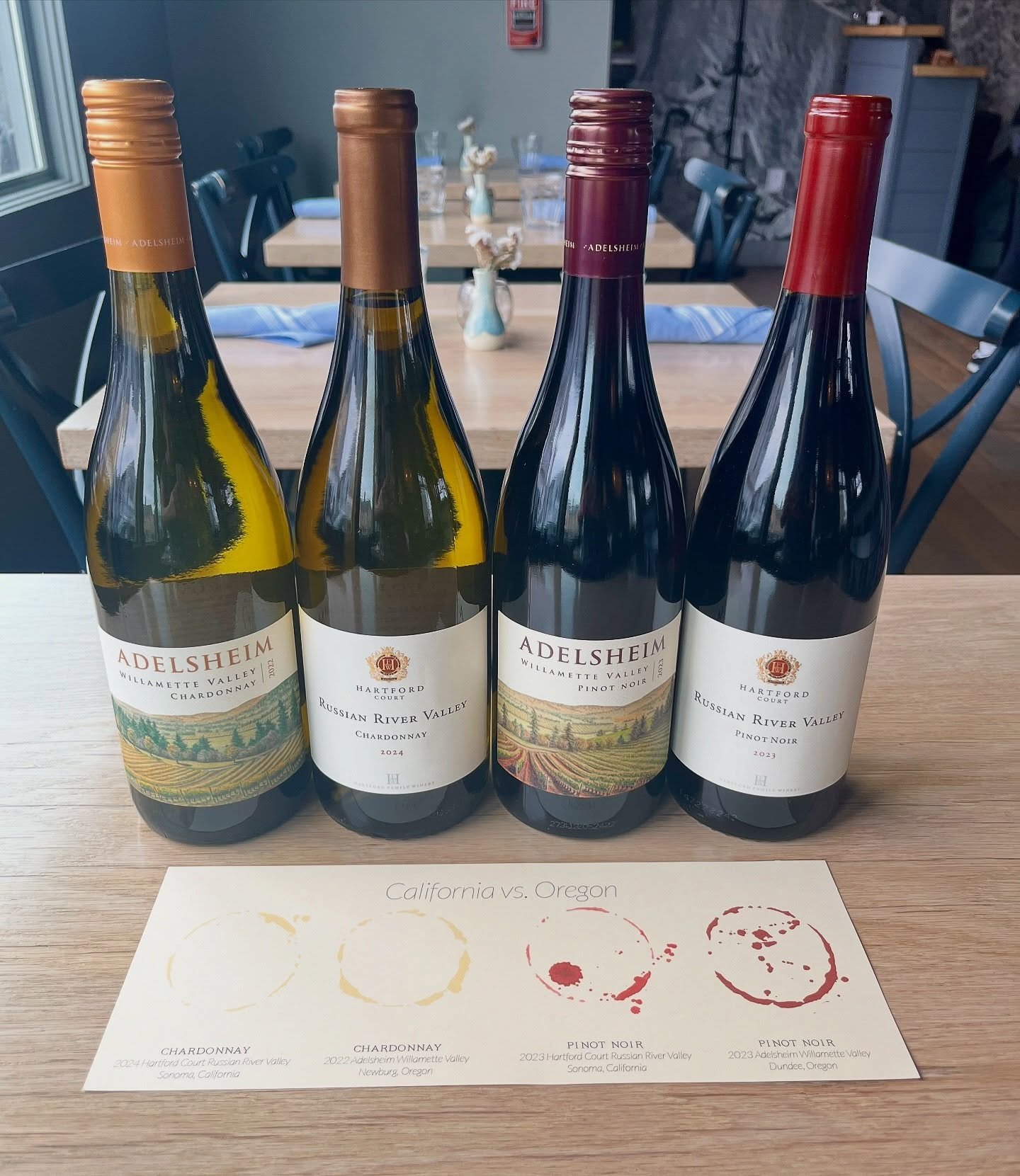 Today&rsquo;s wine Wednesday is a head to head battle between California and Oregon!🍷
Which side will you choose?

Taste a white and red from Cali and a white and red from Oregon and compare the two!

Our chef&rsquo;s specials will pair perfectly wi