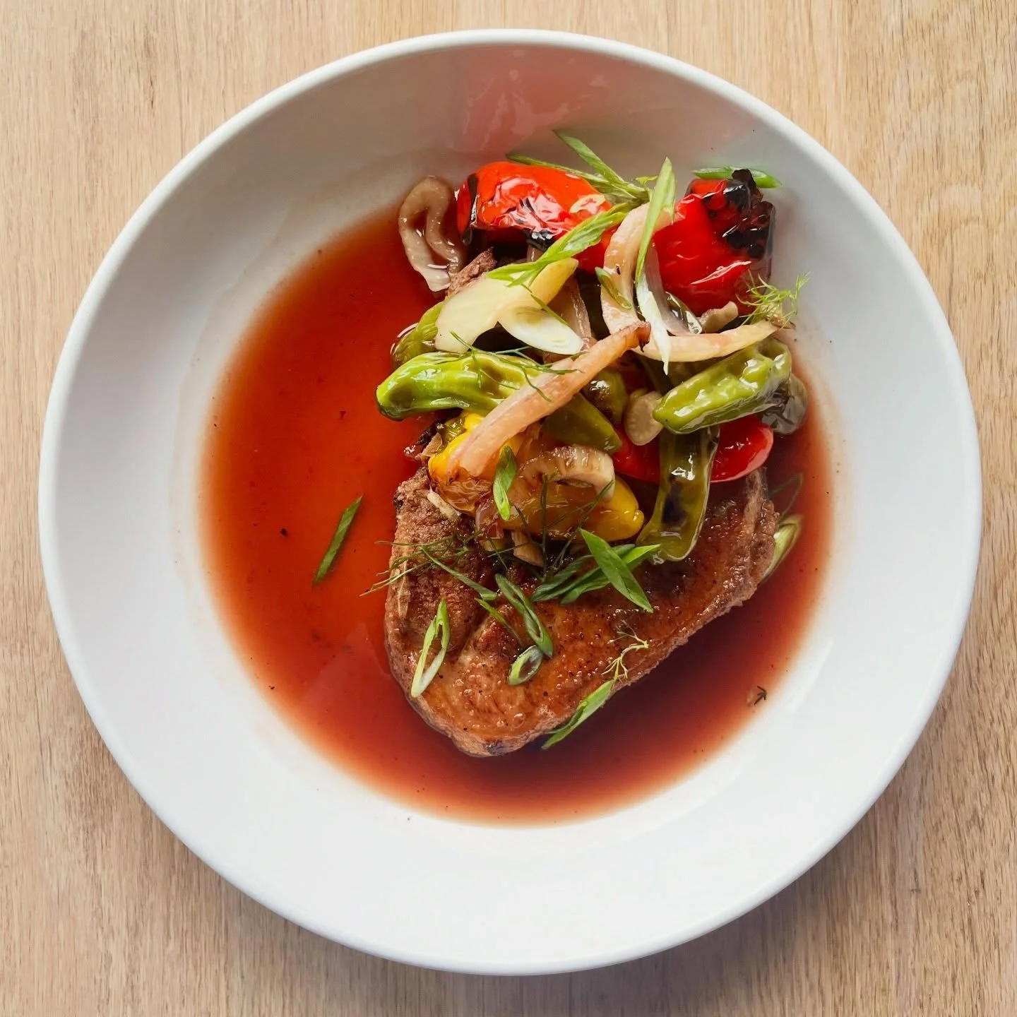 New on the menu! 
14oz porterhouse porkchop with fennel, peperonata, and agrodolce😍