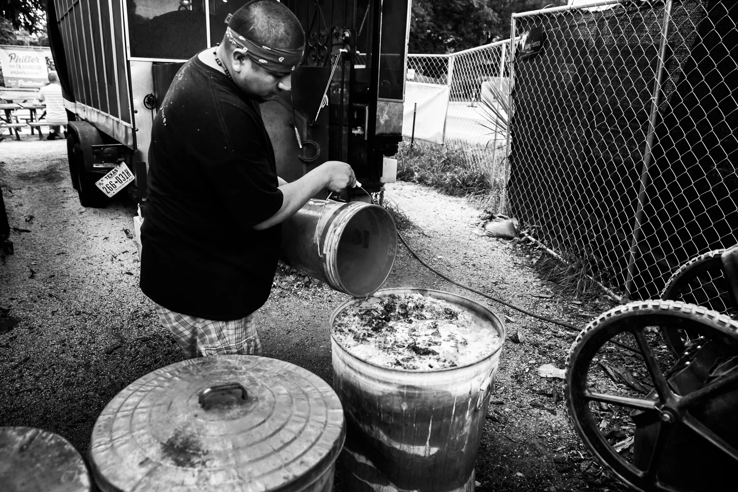 The overnight shift duties and its hours are grueling. But Frank is happy to do it because it means he gets to spend the afternoons with his kids. La Barbecue, 14 May 2016, Austin, TX.
