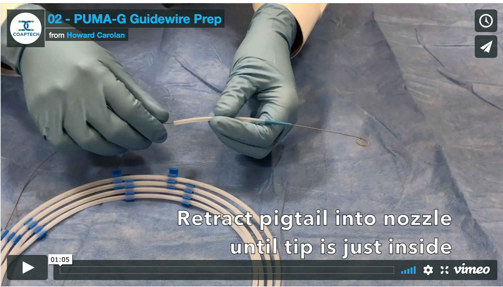 Short video shows how to properly prep guidewire prior to insertion. 