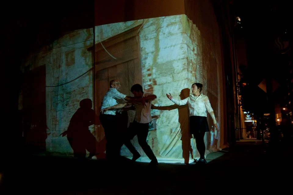 Manifeste Dance Performance A performance by France-based dance group using large scale visual projection and audio. After a two week workshop with Core Dance in Atlanta, the group danced in front of a projection of Toulouse, France on the facade of the Rialto Theatre, transporting viewers to the group’s hometown for a lively dance performance.