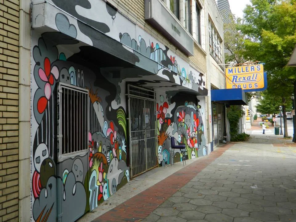 Sarah Emerson - Lost and Found A continuation of the South Broad Mural Project (begun in 2012). Emerson’s mural comments on the growth and potential of the street due to the impact of the artwork from 2012.
