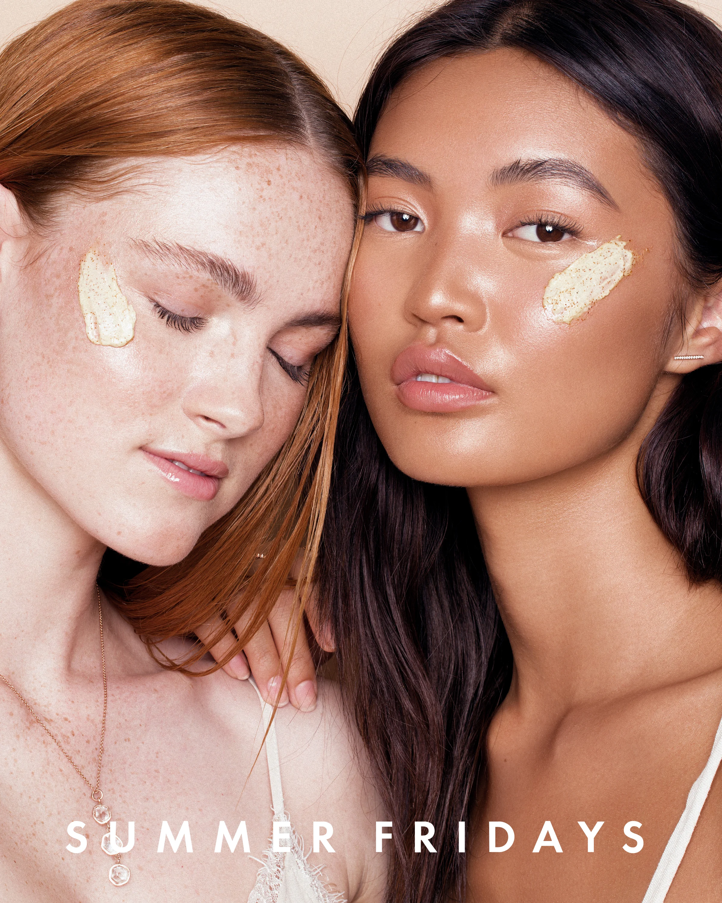 summer fridays overtime mask facial scrub model is kat wu and Askyla delaplaine
