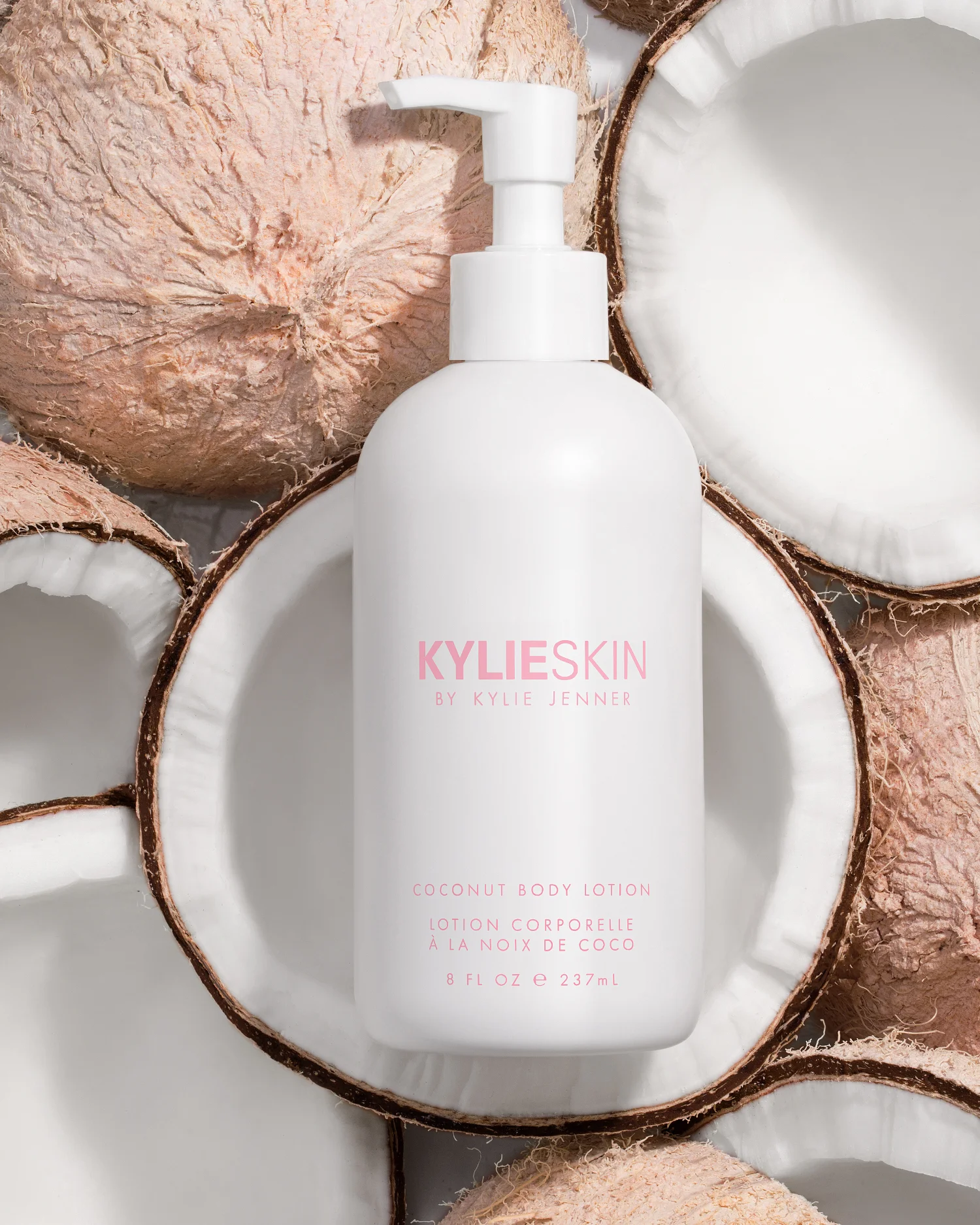 kylie skin product photography skincare los angeles. still life photographer. kylie jenner skincare line. water splash photography. coconut body lotion summer collection