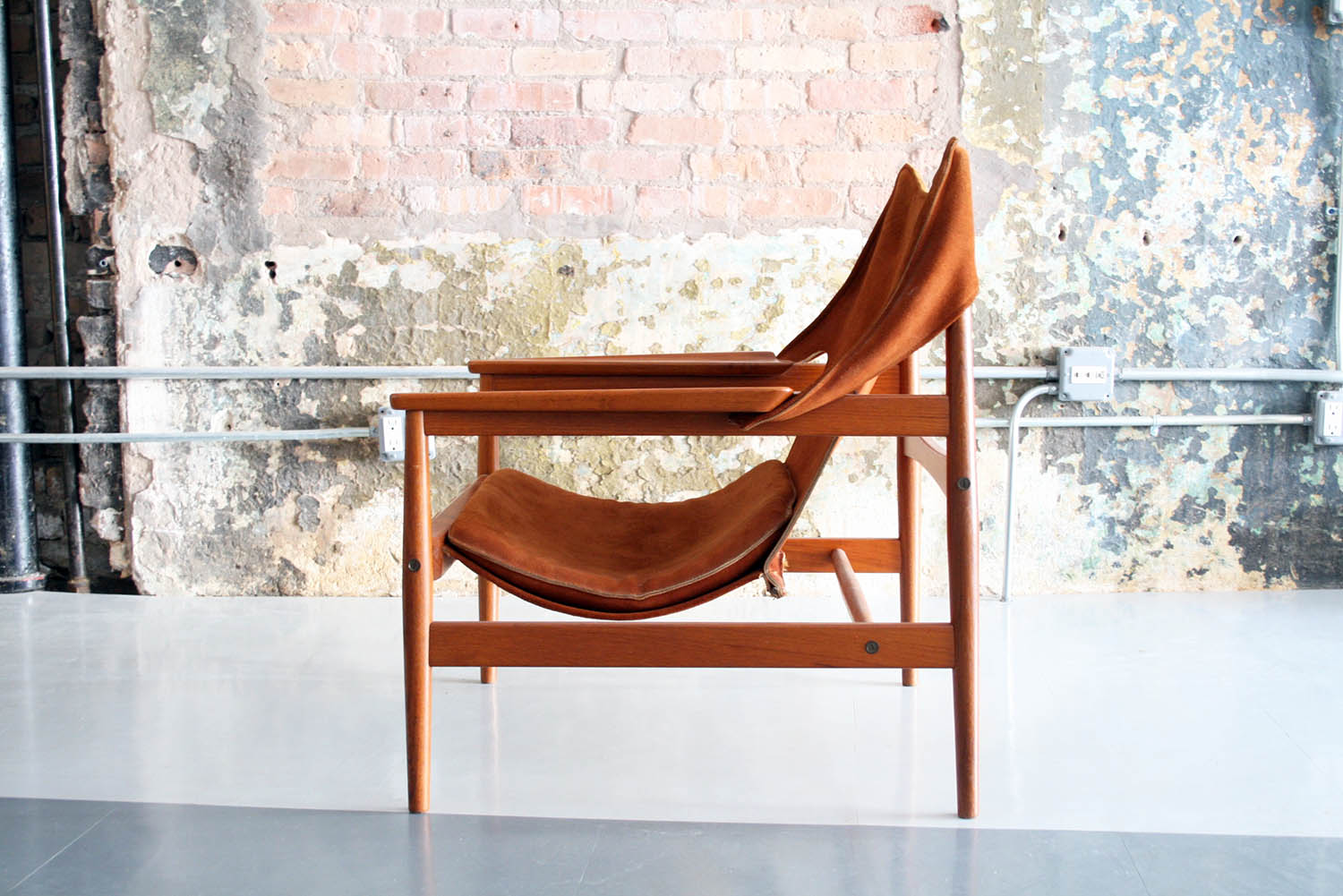 Danish Teak And Leather Sling Lounge, Danish Leather Chair