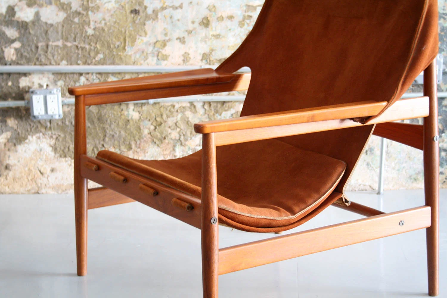 Danish Teak And Leather Sling Lounge Chair By Hans Olsen Circa Modern