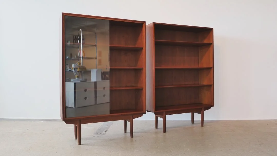 Pair of teak bookcases by B&oslash;rge Mogensen. Dims: 39&rdquo;w x 12.5&rdquo;d x 57&rdquo;h