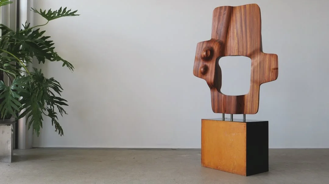 A nice 60&rdquo;h zebra wood sculpture by John Campbell. I was told this one was from the 1960&rsquo;s.