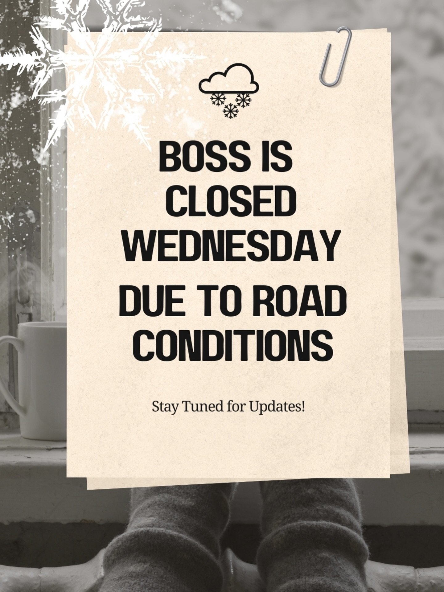 We really miss you! Unfortunately, we are closed today due to ongoing road conditions and blizzard cleanup. Watch for updates!