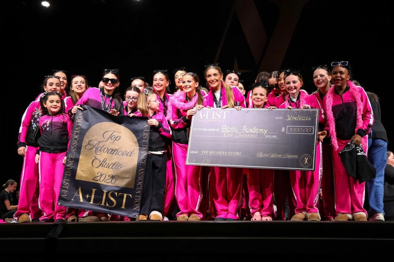 Our Boss kids have worked so hard this competition season! We have so many awards to post but for now&hellip;check out out amazing dancers living their best lives at awards🩷🖤⭐️ #boss #likeaboss #dance #dancecompetition #alistdanceassociation