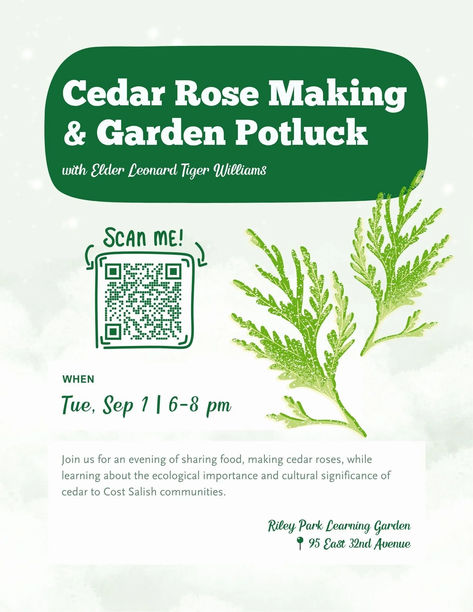 Garden Potluck and Cedar Rose Making with Elder Leonard Tiger Williams