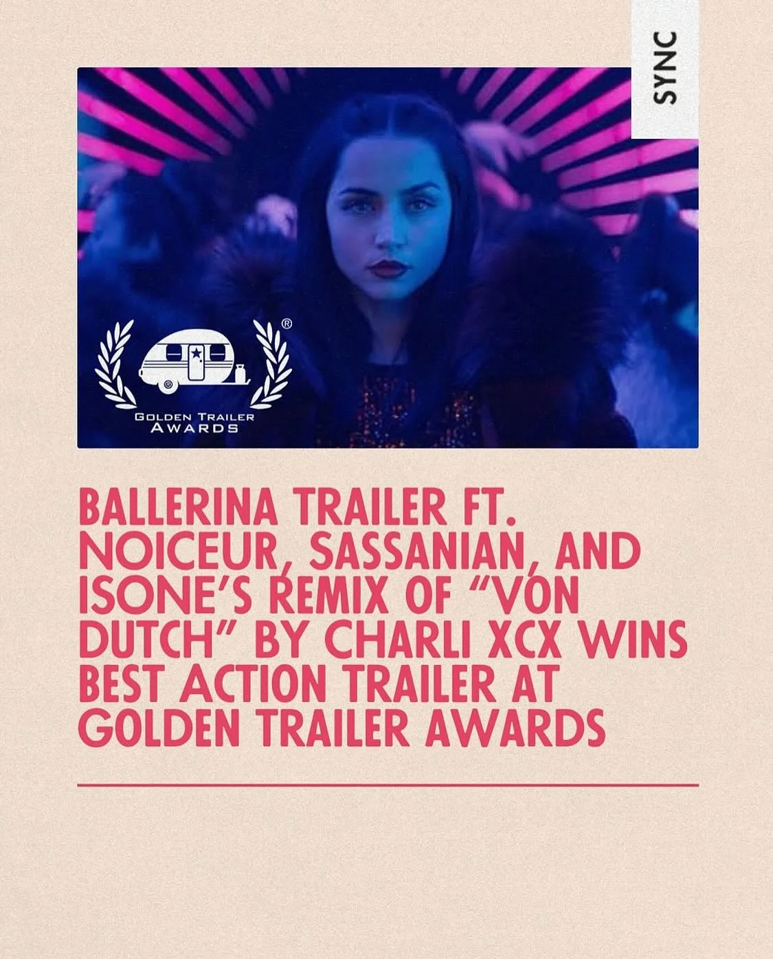 Very happy to have worked on this! Congrats to the AV Swuad team for winning Best Action Trailer at the Golden Trailer awards. 🎉🎊🎉

I worked on the remix to the remix of this Charli XCX song. This is my first win in a project like this and couldn&