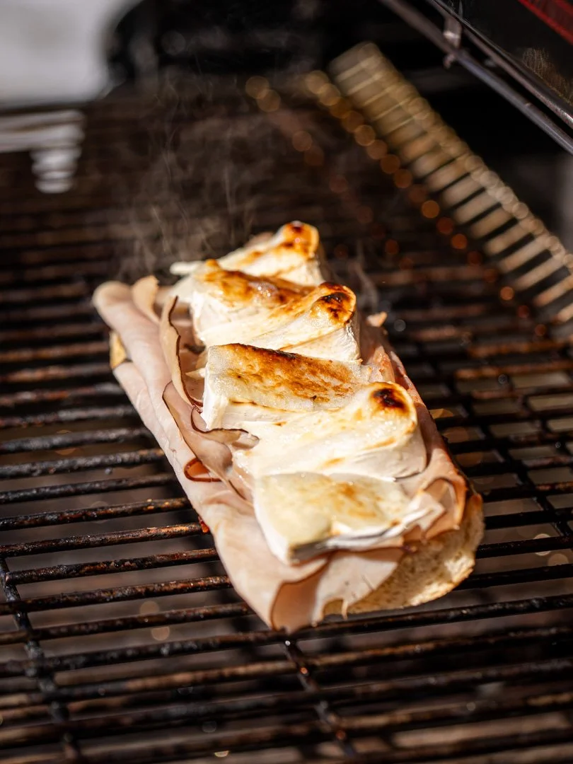 Grilled brie sandwich under Weber Summit infrared broiler