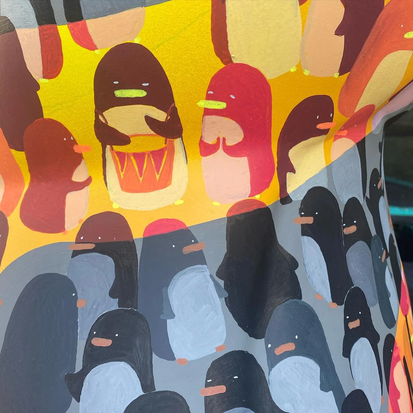 Penguins penguins penguins everywhere! Anyone want to guess how many they think are on Wave of Diversity? 1,2,3… errr this is going to take a while.
@waddleonsea #waddleonsea #fendellposters