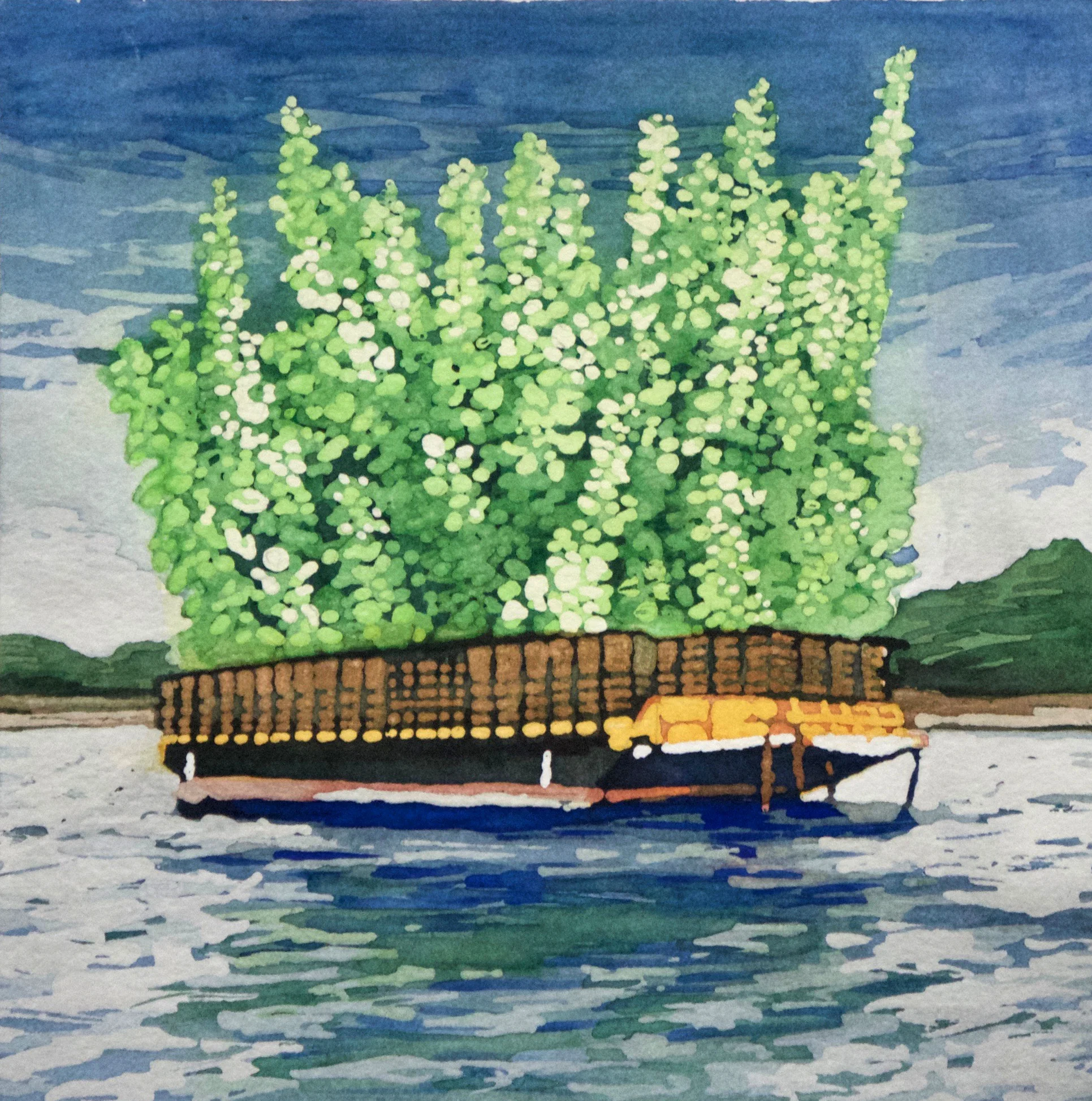 Bush Barge 7x7" watercolor 2016 sold