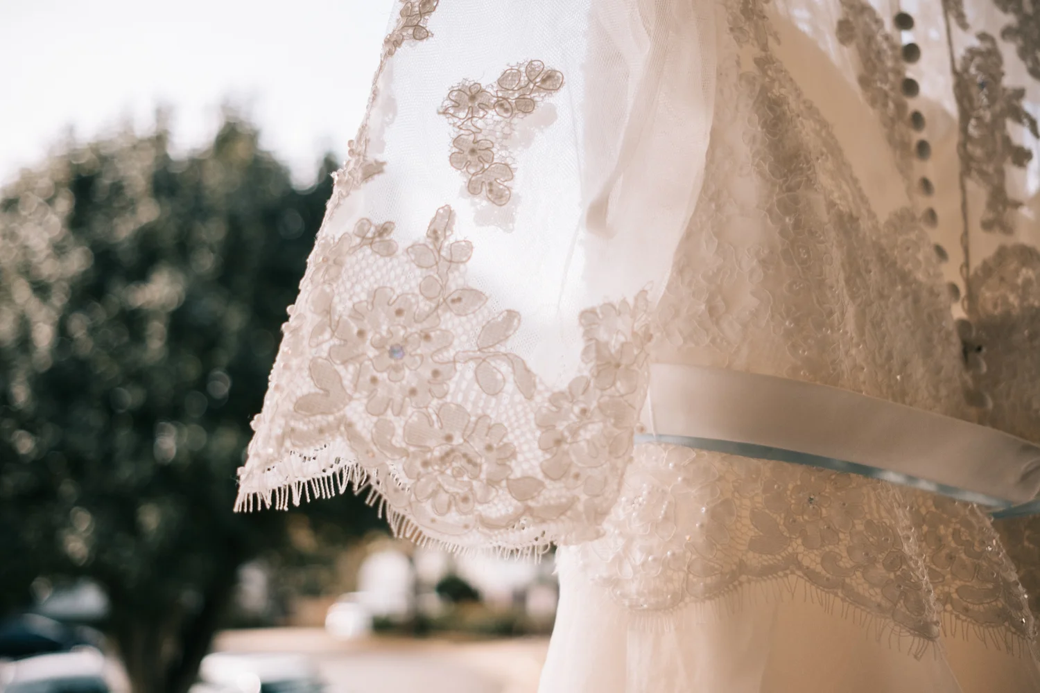 hanging wedding dress detail