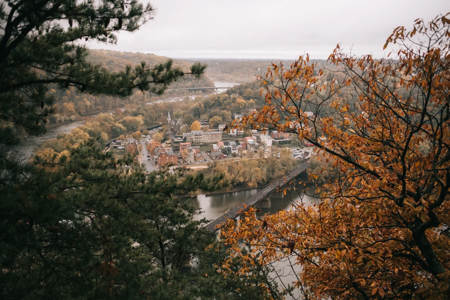 harpers ferry maryland heights autumn overlook of the town