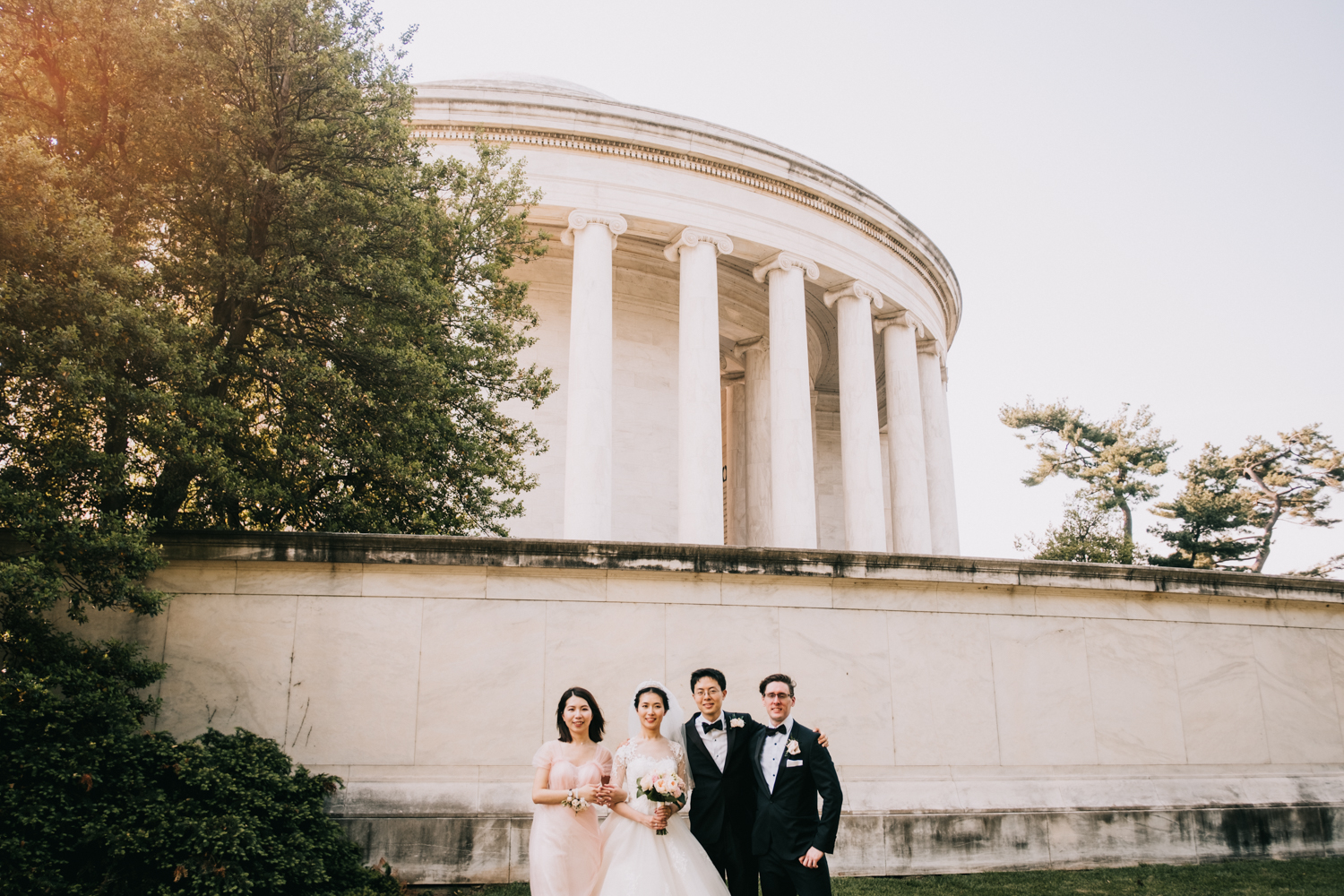 wedding party portraits at the Jefferson Memorial in DC