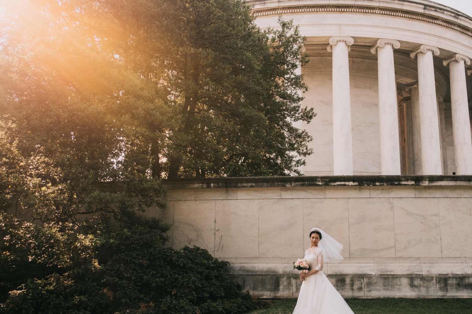 Epic bridal portrait at the Jefferson Memorial in Washington DC wedding