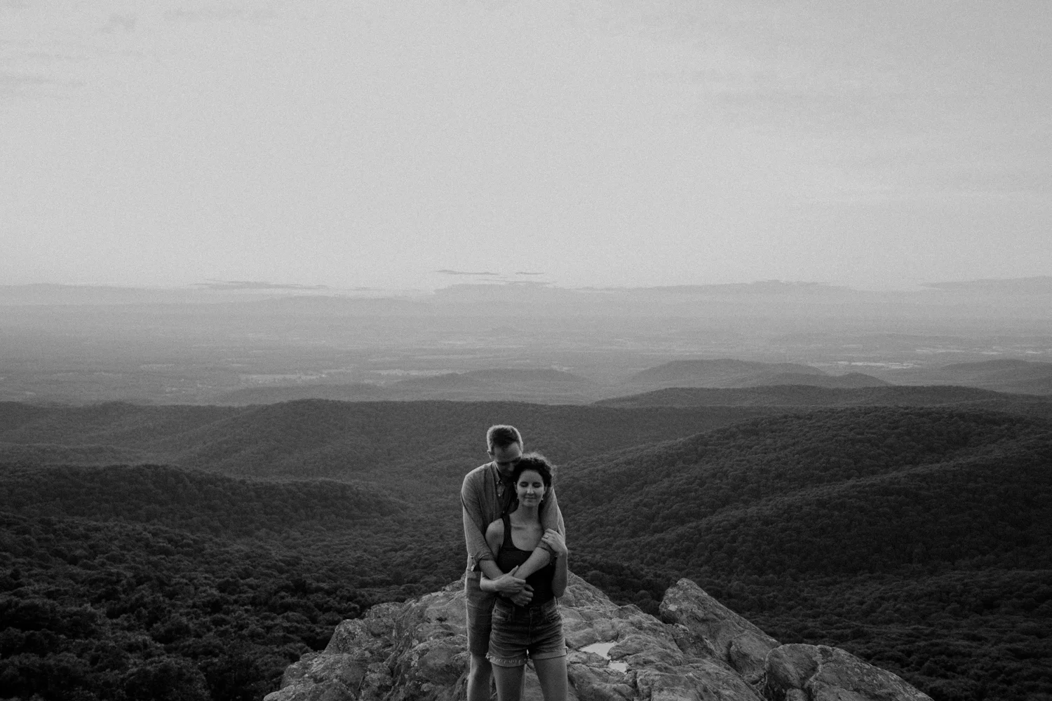 black and white adventure engagement mountain pics shenandoah