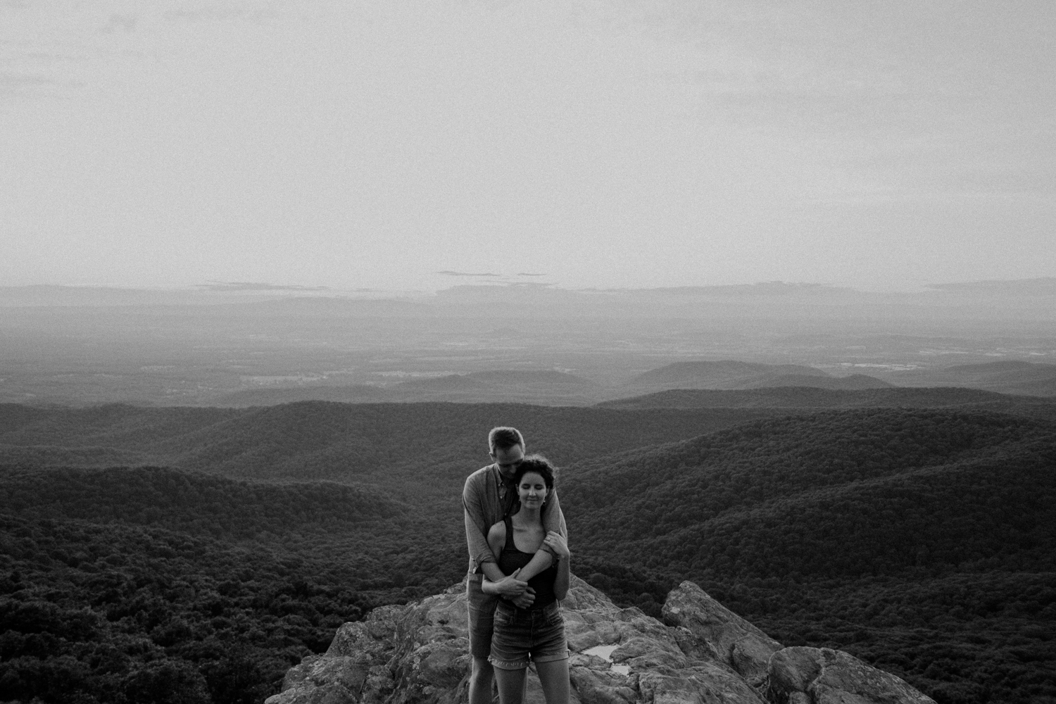black and white adventure engagement mountain pics shenandoah