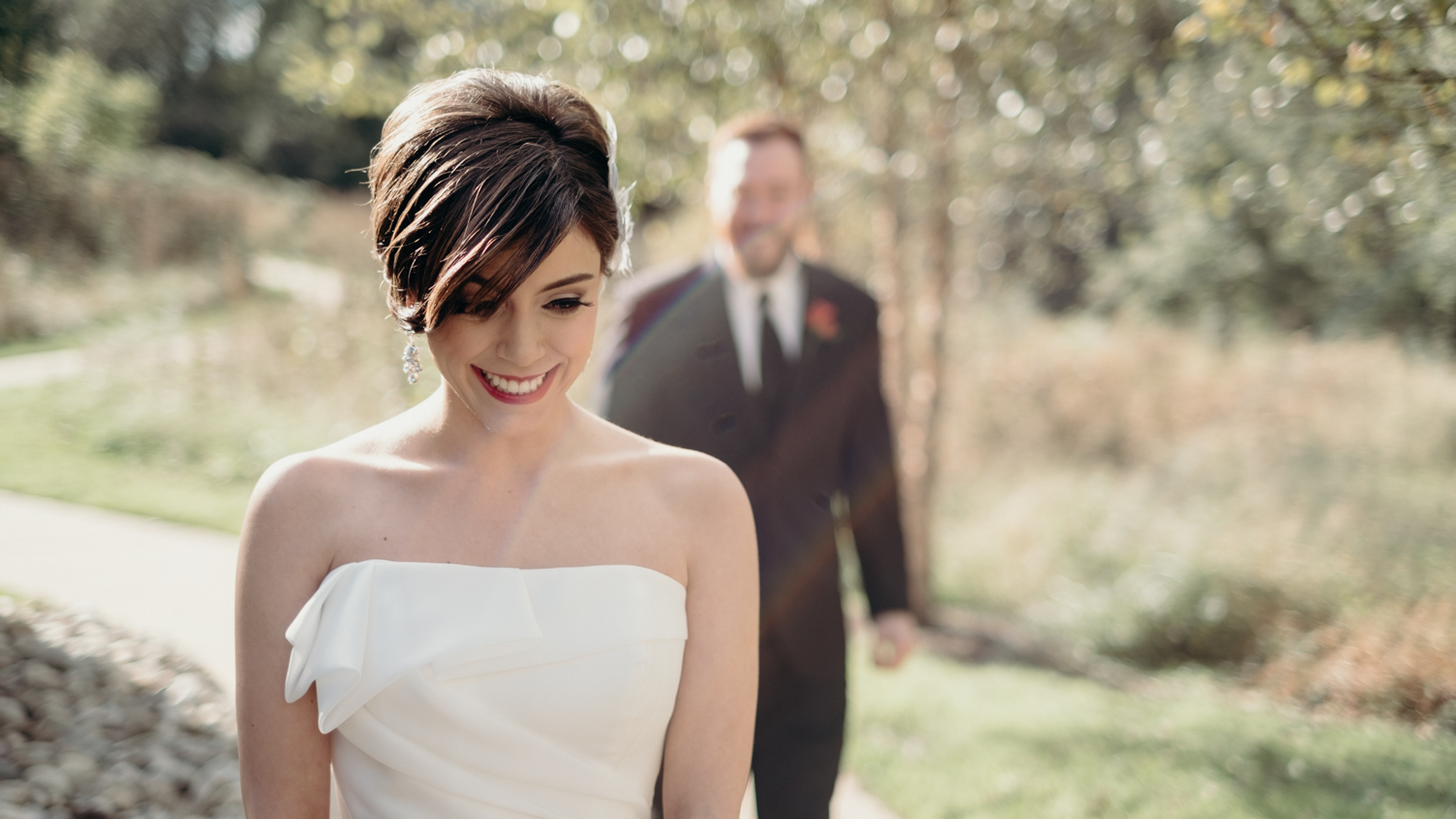 groom walks up to surprise bride during first look at Salamander Resort